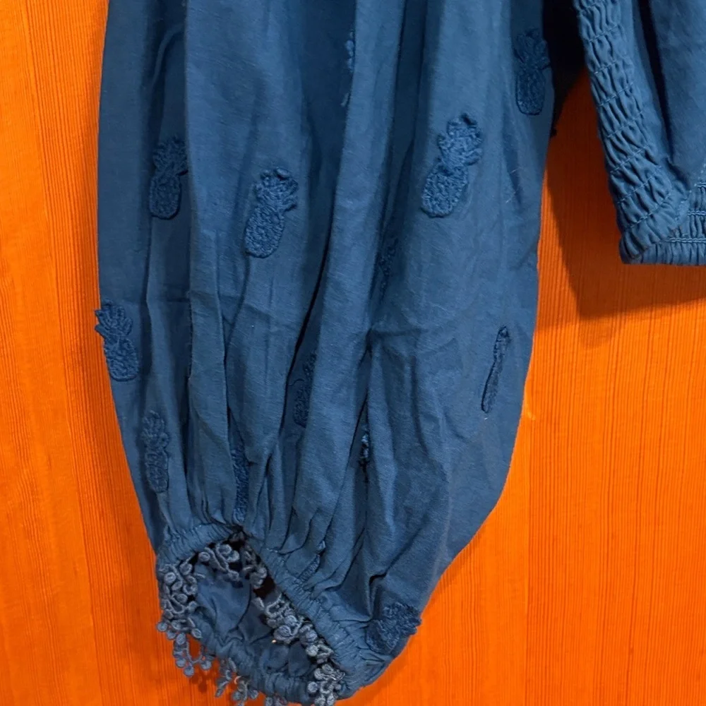 FARM Rio Royal Blue Cropped Tie-Front Blouse